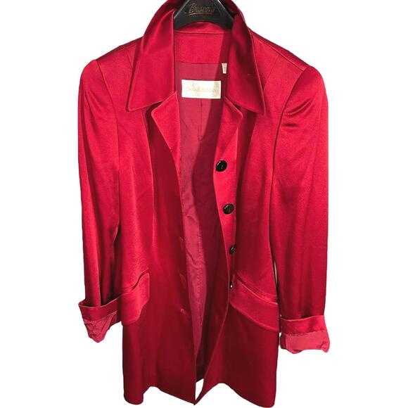 DANA BUCHMAN Womens (8) Ruby Red Silky Satin Blazer Jacket Lined - Picture 3 of 9